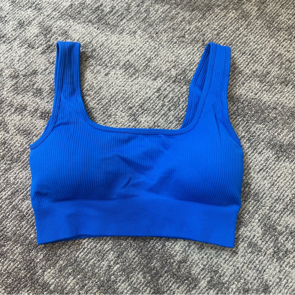 Royal Blue Ribbed Women's Running Athletic Workout Square Neck Sportd Bra✨